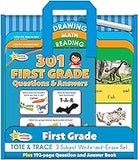 Active Minds - First Grade Tote & Trace - 3 Subject Write-and-Erase Wipe Clean Board Set and 192-Page Question and Answer Workbook