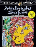 Creative Haven Midnight Safari Coloring Book: Wild Animal Designs on a Dramatic Black Background (Adult Coloring Books: Animals)