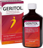 Geritol, Liquid Vitamin and Iron Supplement, Energy Support, Contains High Potency B-Vitamins and Iron, Pleasant Tasting, Easy to Swallow, No Artificial Sweeteners, Non-GMO, 12 Oz X12 CASE
