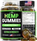 Hemp Gummies - Extra Strength - Great for Peace & Relaxation - Infused with Pure Hemp Oil Extract, Ashwagandha - L-Theanine - High Potency Supplement